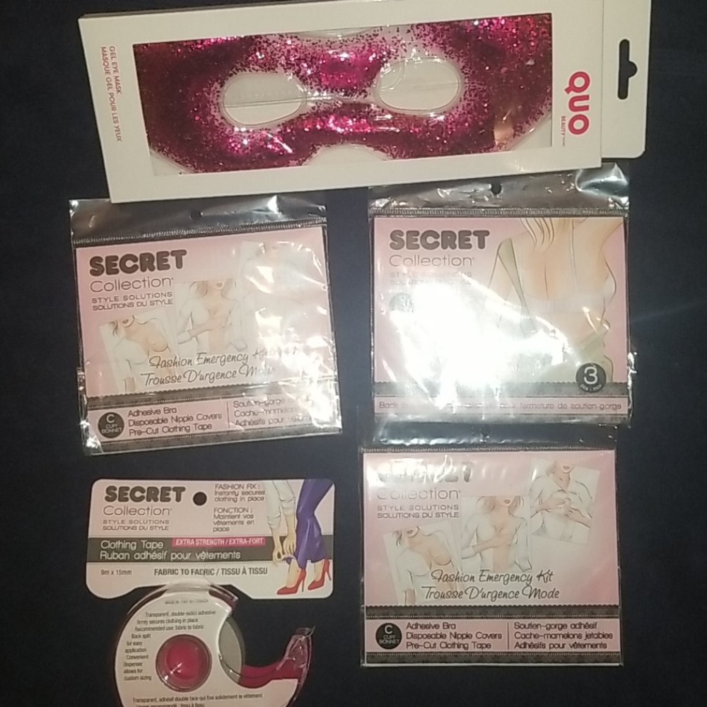Lot of style solutions and eye gel mask.